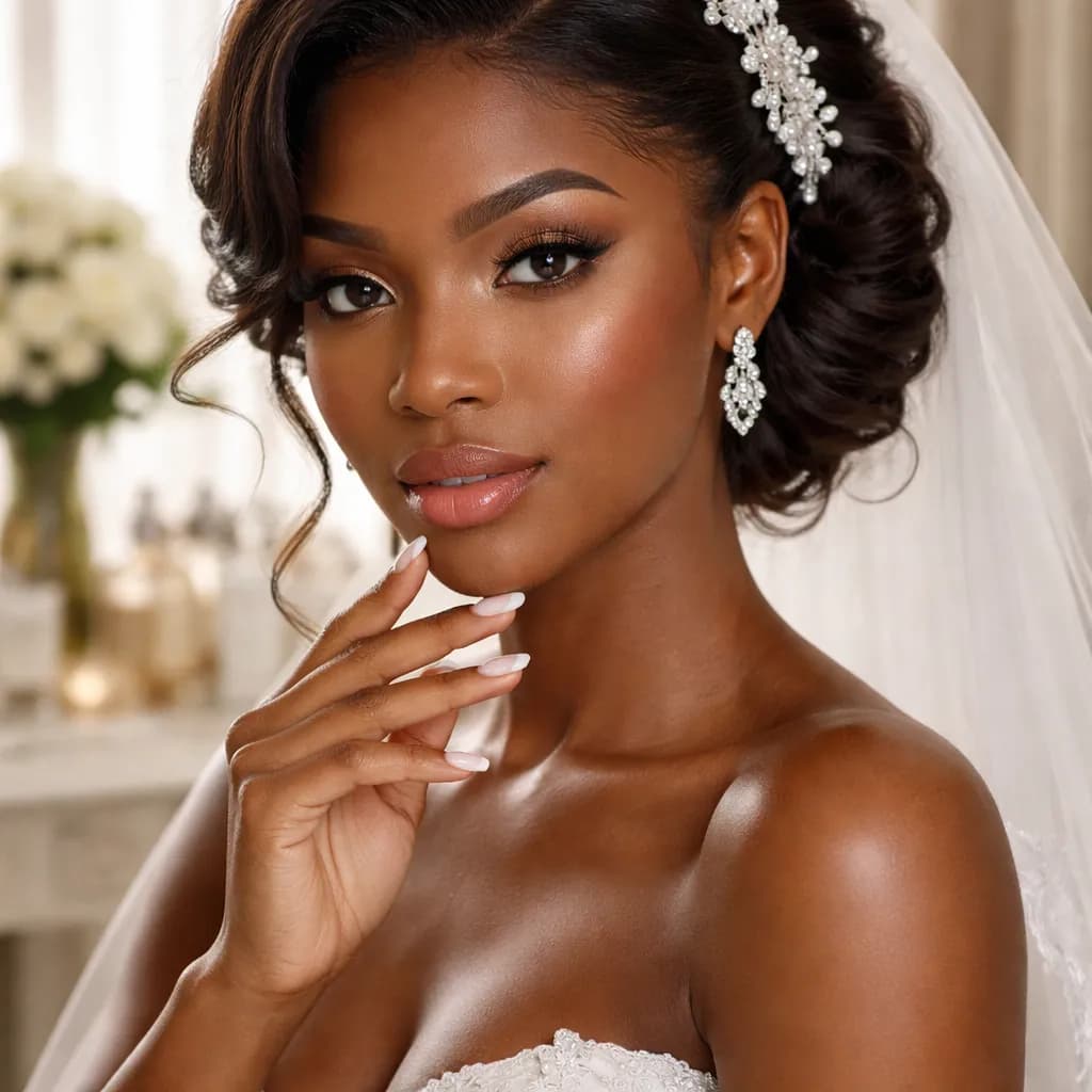 Mariée africaine en préparation premium avec coiffure, maquillage et manucure semi-permanente