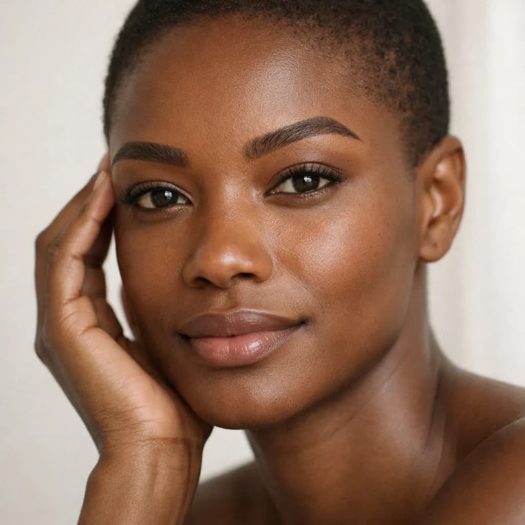 Gros plan sur le regard d’une femme africaine avec sourcils restructurés et teintés