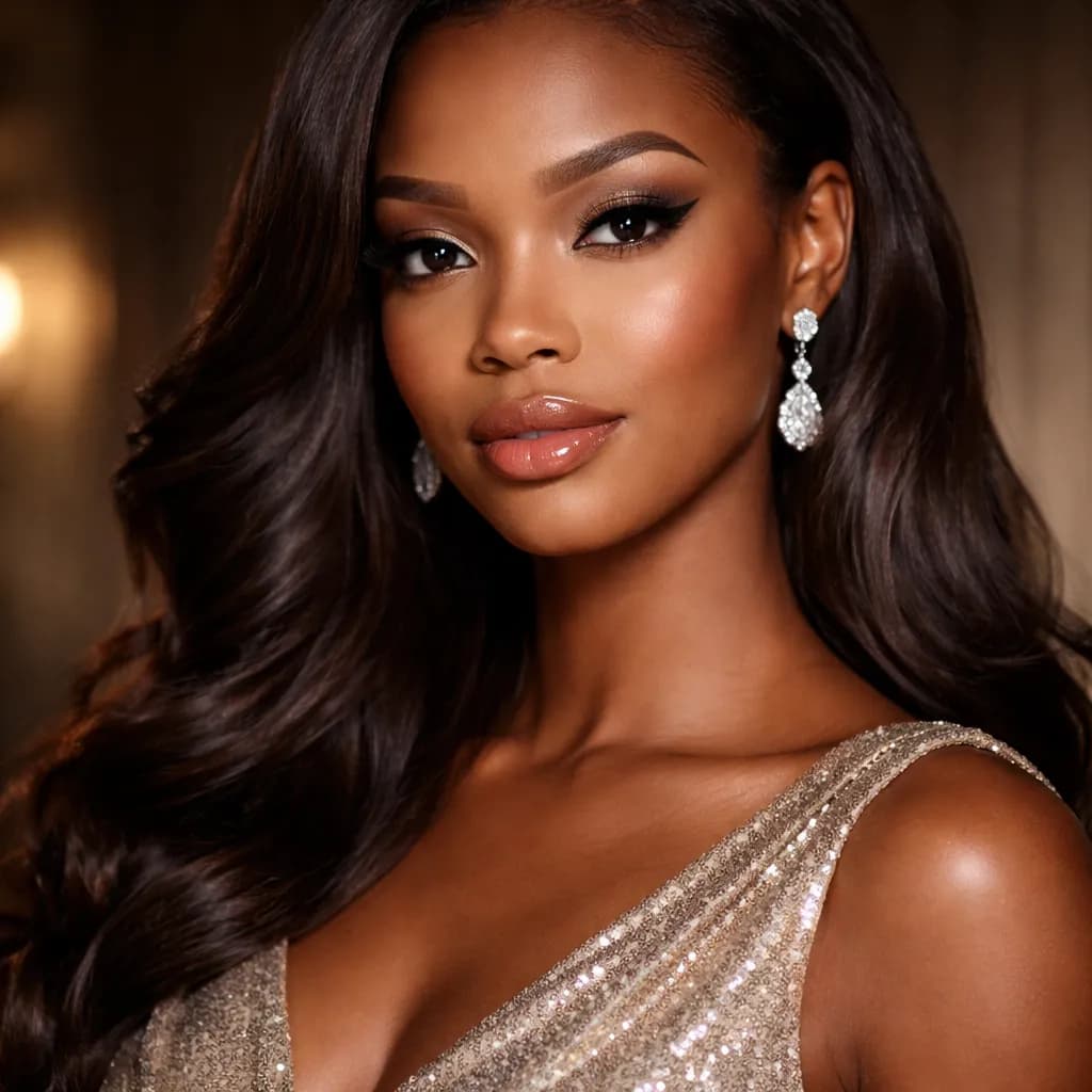 Femme africaine moderne avec brushing brillant et maquillage glamour