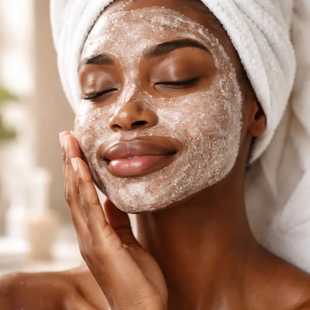Gros plan sur le visage d’une femme africaine avec gommage et masque visage