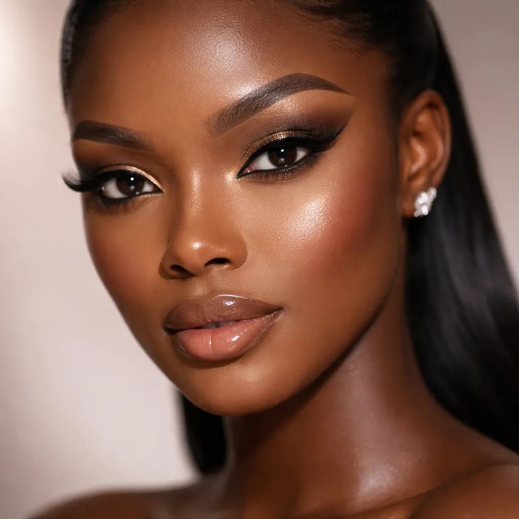 Gros plan éditorial sur un visage de femme africaine avec maquillage événement prêt pour shooting