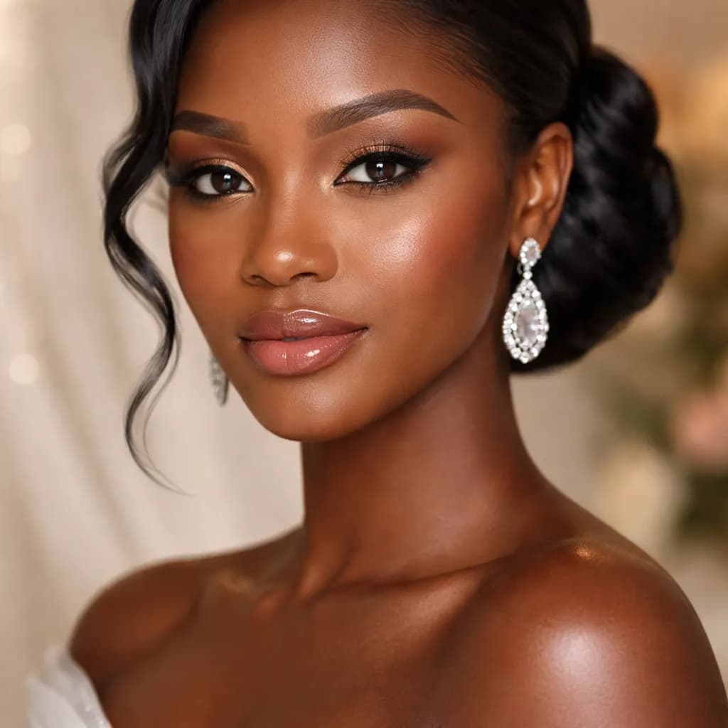 Visage de femme africaine avec maquillage raffiné d'invitée de mariage
