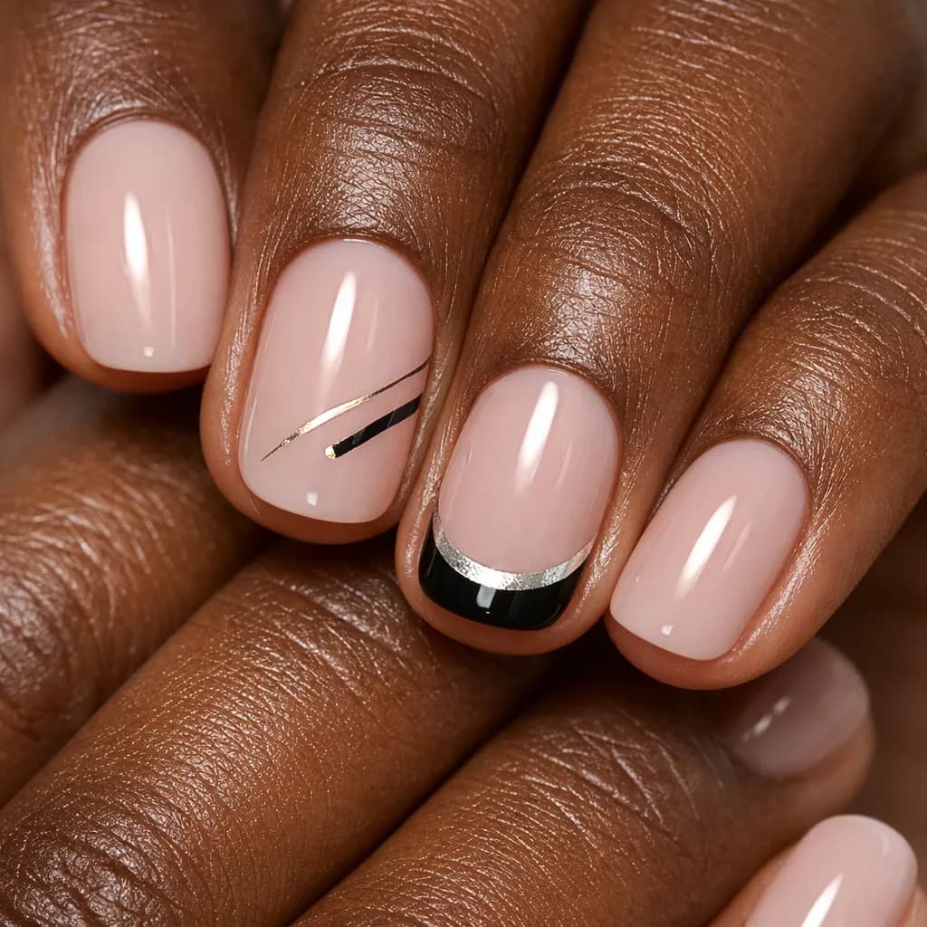 Gros plan sur des mains de femme africaine avec nail art minimaliste chic et vernis brillant