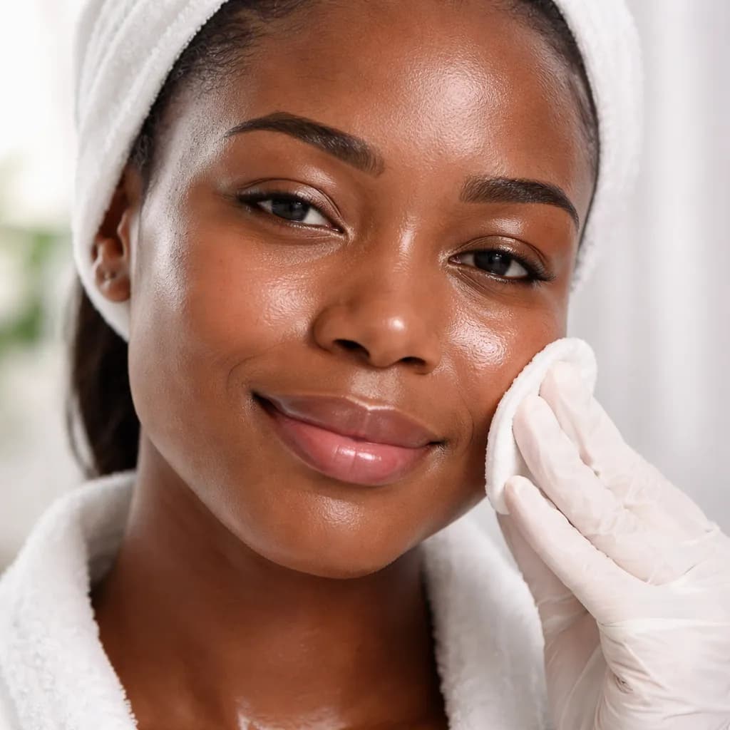 Gros plan sur le visage d’une femme africaine pendant un nettoyage de peau express