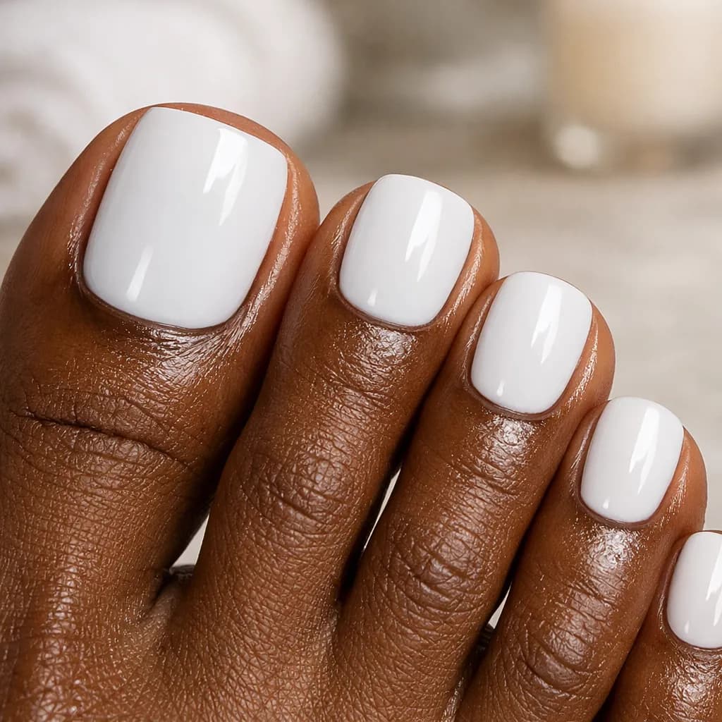 Gros plan sur des orteils de femme africaine avec pédicure semi-permanente brillante
