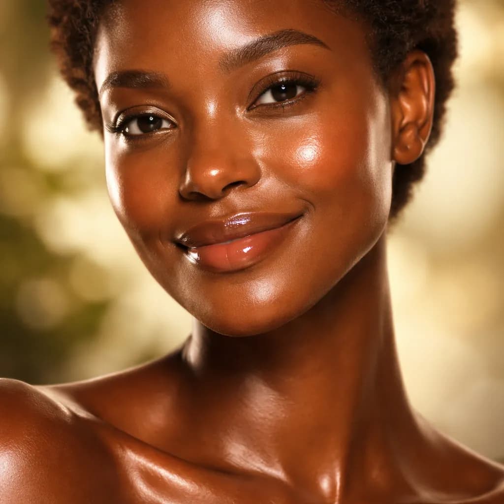 Gros plan sur le visage d’une femme africaine après un soin éclat au teint lumineux