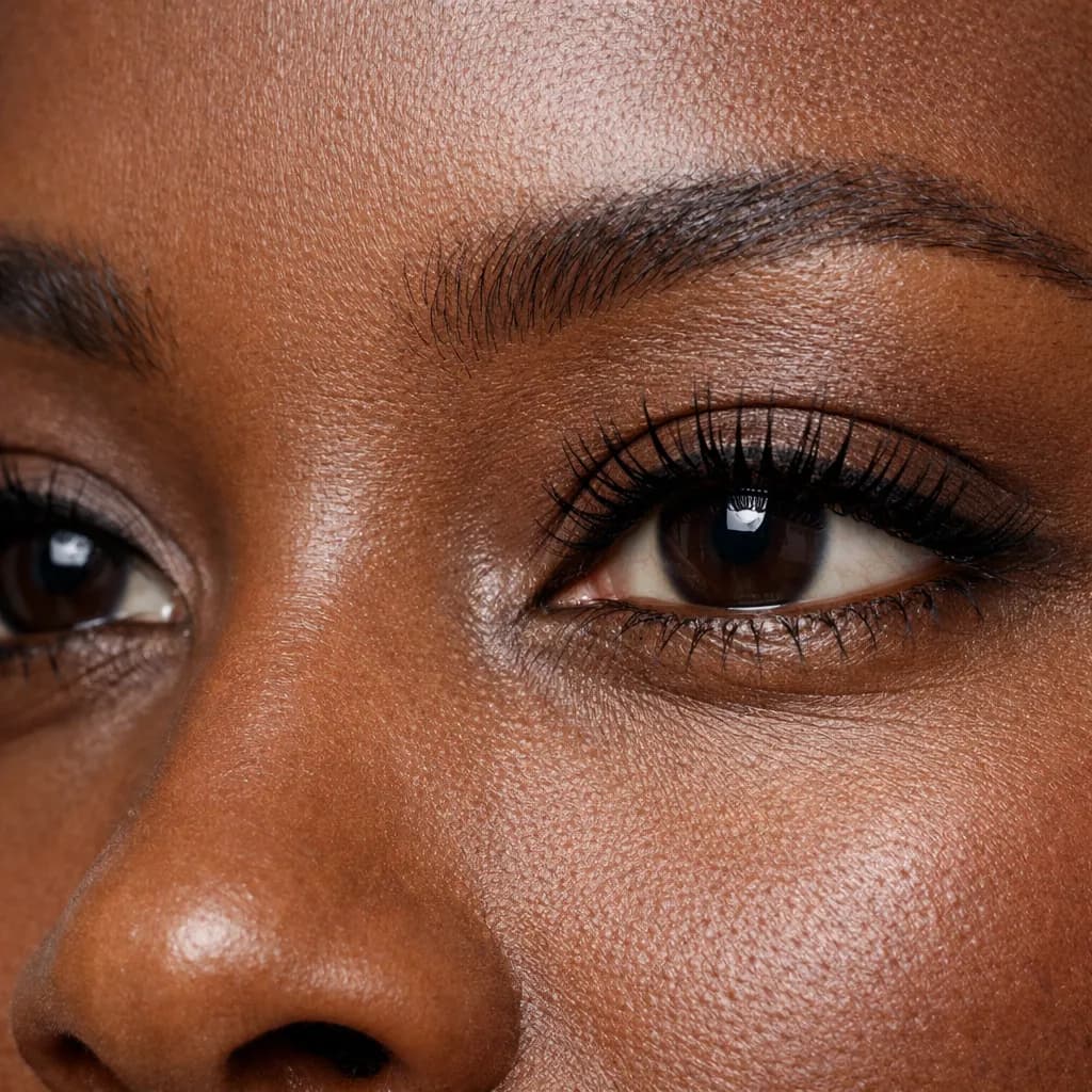 Macro sur les yeux d’une femme africaine après une teinture des cils