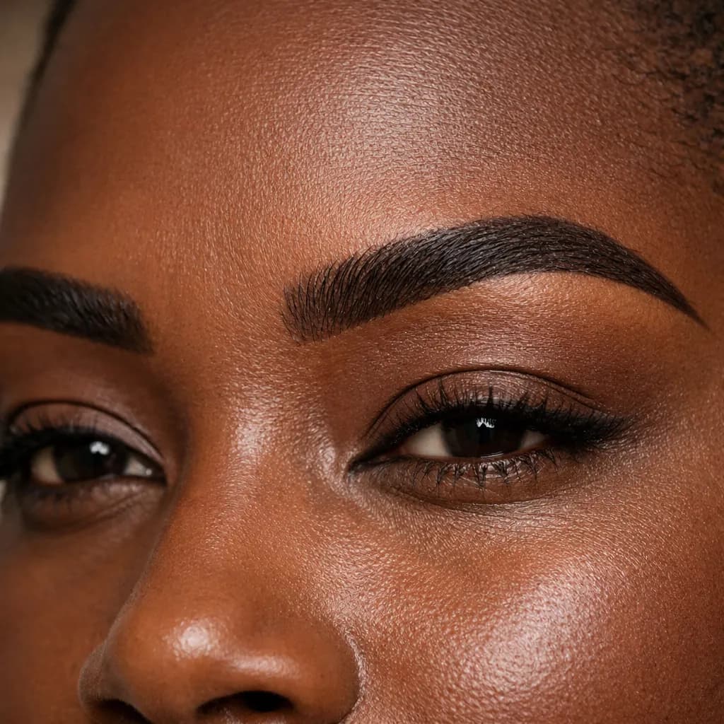 Macro sur les sourcils d’une femme africaine après une teinture naturelle et définie
